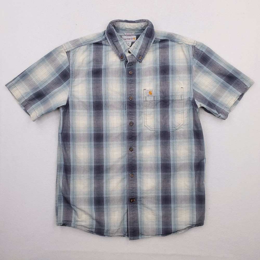 Carhartt Shirt Mens Medium Blue Plaid Button Down Relaxed Fit Outdoor Tartan